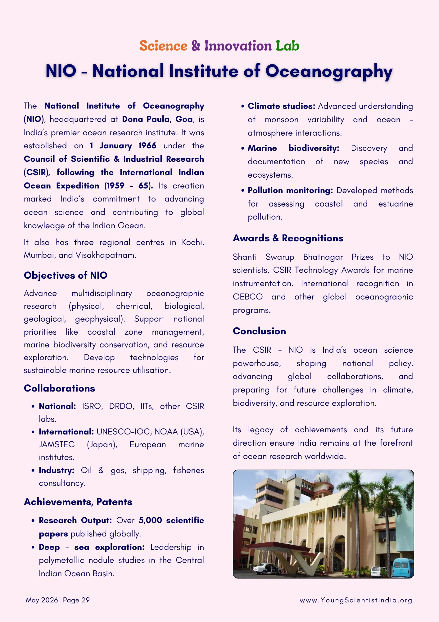 NIO - National Institute of Oceanography